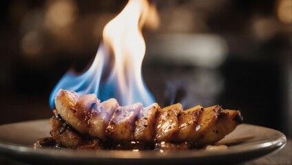 Flaming Banana Dessert - A Culinary Spectacle of Sweetness and Fire.