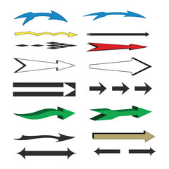 Collection of diverse arrows pointing in different directions isolated on white background