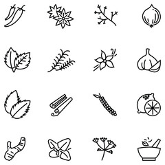 Herbal and Wellness Icon Set – Minimal Flat Vector Symbols of Spa Elements, Aromatic Herbs, and Flavor Profiles