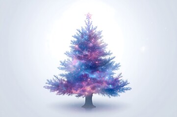 Abstract christmas tree with watercolor splashes of blue and pink