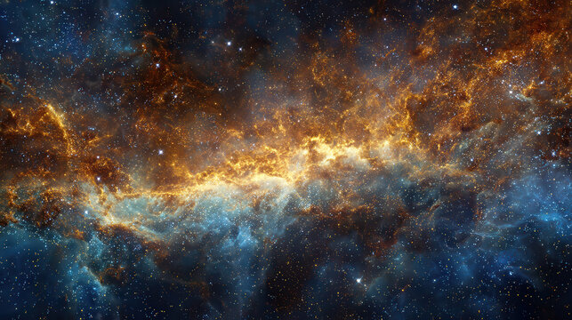 Vibrant cosmic nebula with glowing stars and swirling gas clouds