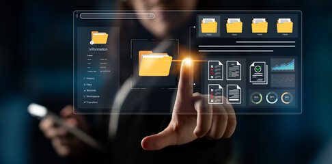 A user interface for a document management system. The dashboard provides file organization, a project workspace, and data analytics for corporate information management. Fermion