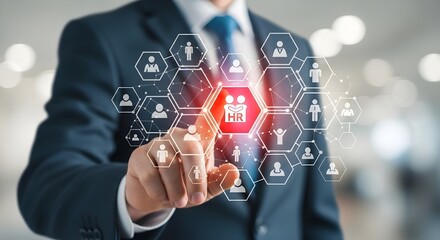 Businessman touching digital interface for human resource management network