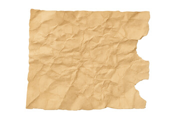 Crumpled vintage paper texture with torn edges and wrinkles, old blank yellow parchment background providing copy space