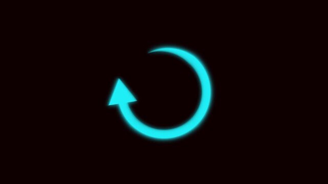 Cyan Neon Glow Circular Arrow Indicating Rotation on a Dark animation Background rotate refresh. Circular neon glow arrow indicating rotation, sleek animation for refresh icons and interface design.
