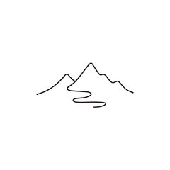 Mountain Range and River Line Art Icon Nature Landscape Illustration Outdoor Adventure Vector