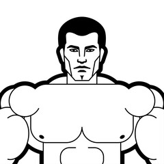 Linear portrait drawing of a bodybuilder, emphasizing strength, muscular definition, and artistic athletic illustration.