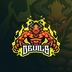 Devils mascot logo design vector. Angry devils illustration for sport team.