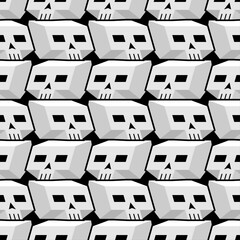 Seamless pattern of stylized geometric skulls. Monochrome abstract vector background for gaming, horror, gothic, or dark technology themes.