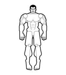 Strong male bodybuilder posing. Stylized outline or contour figure symbolizing power, strength, fitness, and health concept.