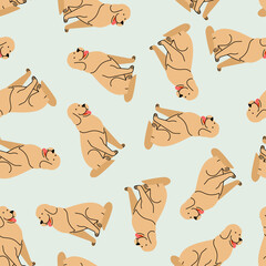 Seamless pattern Golden Retriever dogs in beige and white colors. Abstract vector background for pet themes, textile, fabric, or modern print.