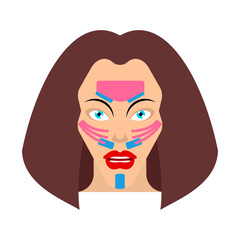 Woman with kinesiology facial tape applied for lifting and cosmetology. Concept for non-surgical face lift, beauty, skincare, and modern aesthetic procedure.