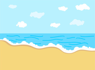 Clean beach and sea landscape. Flat vector illustration symbolizing summer vacation, tropical resort, nature, and environmental health