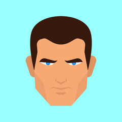 Male portrait with a neutral expression on a colored background. Flat vector illustration for concepts of user avatar, profile, man, or digital identity.