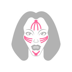 Woman wearing a kinesiology facial tape mask for beauty and lifting. Concept for non-surgical face lift, skincare, cosmetology, and aesthetic procedure.