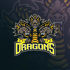 Dragons mascot logo design vector. Angry dragons illustration for sport and esport team.