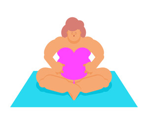 Plus-size woman doing exercise on a yoga mat. Flat vector illustration for body positivity, fitness, health, and active lifestyle.