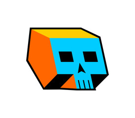 Stylized 3D or isometric skull cube. Vector graphic concept for gaming, digital art, dark technology, or abstract geometric design.