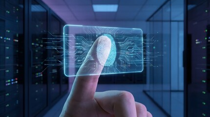 Finger Touching Holographic Biometric Fingerprint Security Interface