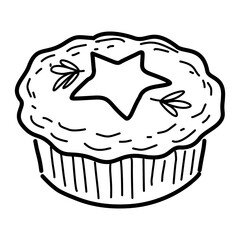 Holiday pie with star topping charming baked dessert line art perfect for Christmas menus recipe designs bakery branding and winter cards