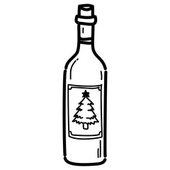Festive wine bottle hand-drawn illustration ideal for holiday dinner menus celebration graphics winter party invites and seasonal branding