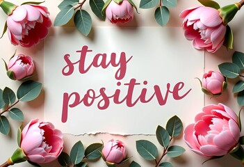 Flat Lay Dried Pink Peonies and Handwritten Quote on Paper