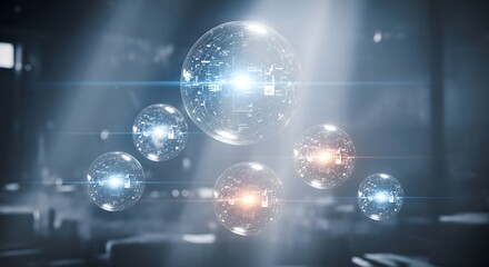 Abstract representation of interconnected data spheres with a dynamic and futuristic aesthetic