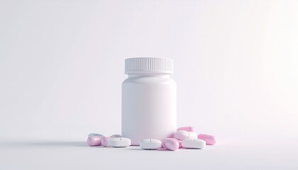 Elegant bottle of pills and capsules for health, wellness, and medical concepts in a clean minimalist style perfect for advertising campaigns