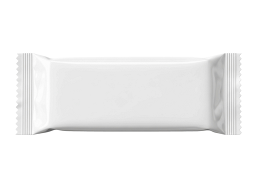 White Blank Flow Pack Wrapper Mockup for Chocolate Bar or Snack Food transparent png
