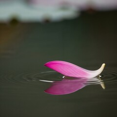 Minimal Zen Shot of Single Lotus Petal Floating on Calm Water