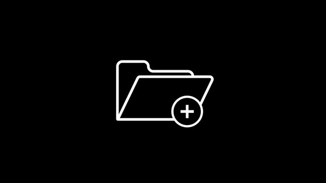 Simple white line art icon of a folder with a plus sign indicating adding new files or creating a new document