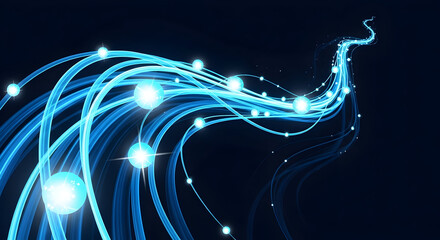 Abstract blue glowing lines and orbs creating a dynamic and flowing visual effect.