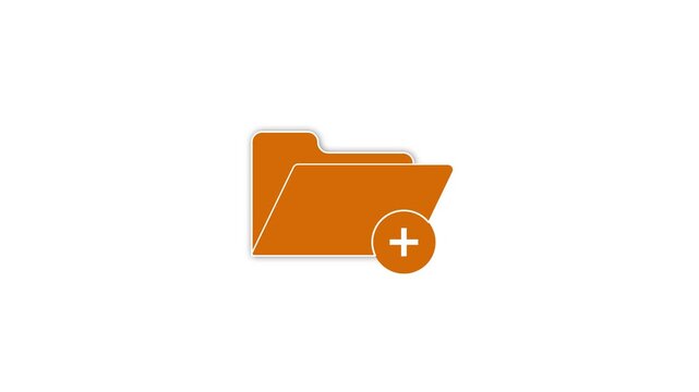Orange folder icon with a white plus sign inside a circle representing adding new files or documents to a digital archive