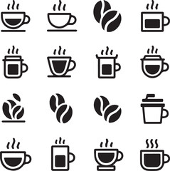 Black and White Coffee Icons – Clean Barista Illustration Pack