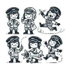 Children's line scribble of playful pilot
