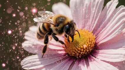 Honeybee on a Pink Flower - A Close-Up of Natures Beauty.