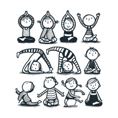 Children's line scribble of playful pilates yoga
