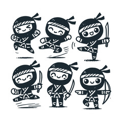 Children's line scribble of playful cute ninja