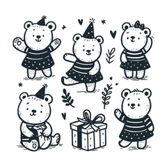 Children's line scribble of playful teddy bear