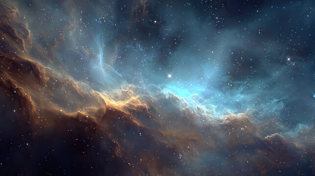 Vibrant cosmic nebula with swirling clouds and distant stars