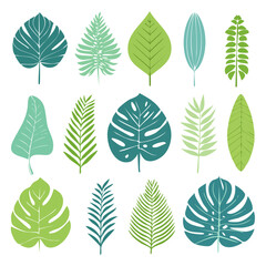 Obraz premium Botanical Leaves Vector Set – Elegant Line Art with Soft Flat Colors