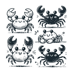 Children's line scribble of playful crabs
