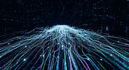 Abstract Digital Network Flow of Data Streams with Glowing Particles.