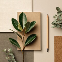 eco-inspired branding mockup with plant and pencil