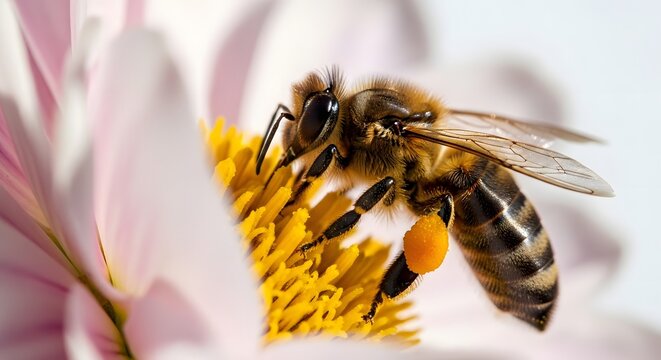 bee on sunflower closeup - Powered by Adobe