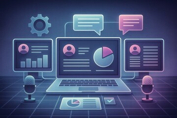 Advanced data visualization techniques showcased on a modern laptop featuring interactive charts graphs audio components and analytical metrics highlighting digital innovation and engagement