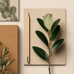 eco-inspired branding mockup with plant and pencil