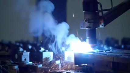 Automated Robotic Arm Performing Welding Process in Industrial Setting.