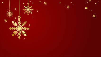 Elegant Red and Gold Christmas and New Year Holiday Background with Hanging Snowflakes Festive Decoration Design for Greeting Cards Posters Invitations Packaging and Seasonal Branding Use