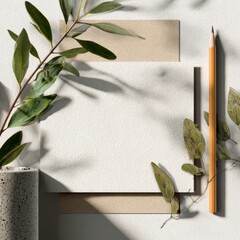 eco-inspired branding mockup with plant and pencil